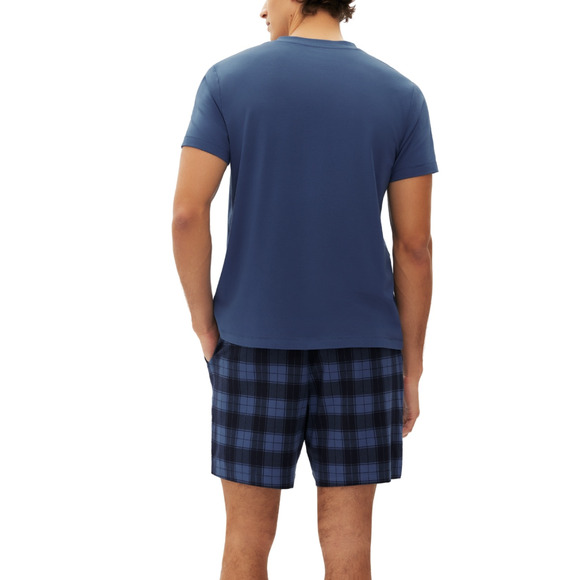 GAP Men 2-Pc Solid Henley & Plaid Pajama Shorts Set Blue Size M - Picture 3 of 3